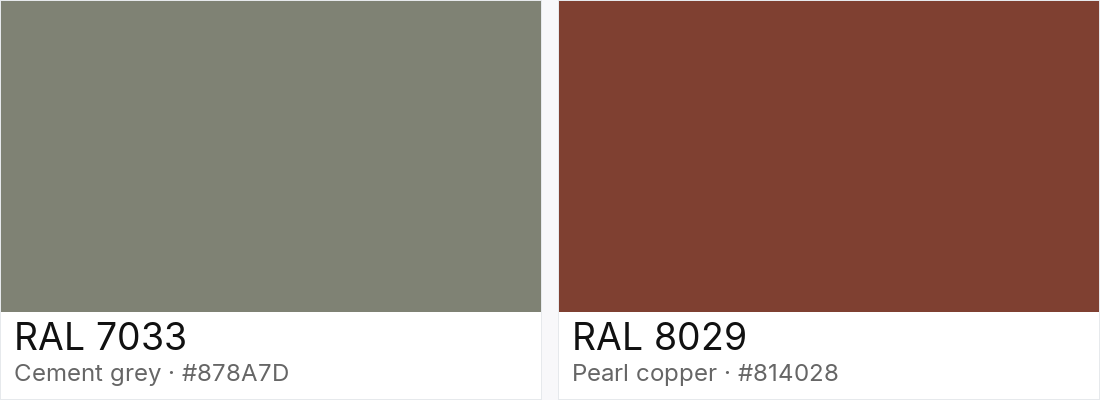 RAL 7033 vs RAL 8029 — side-by-side RAL color comparison