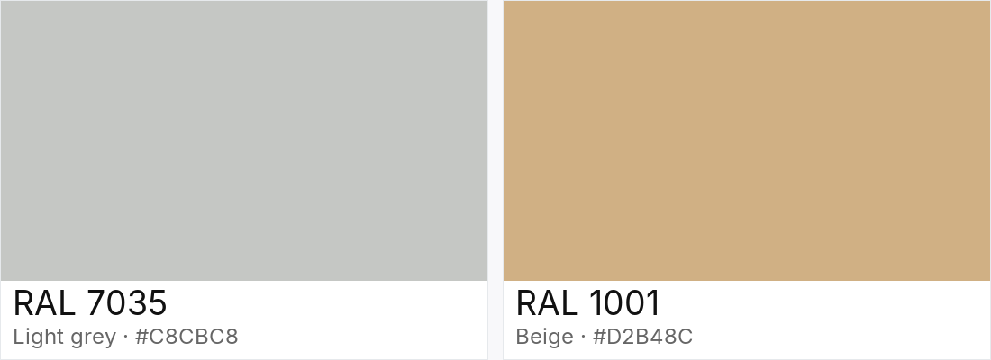 RAL 7035 vs RAL 1001 — side-by-side RAL color comparison