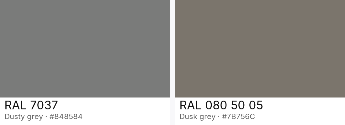 RAL 7037 vs RAL 080 50 05 — side-by-side RAL color comparison