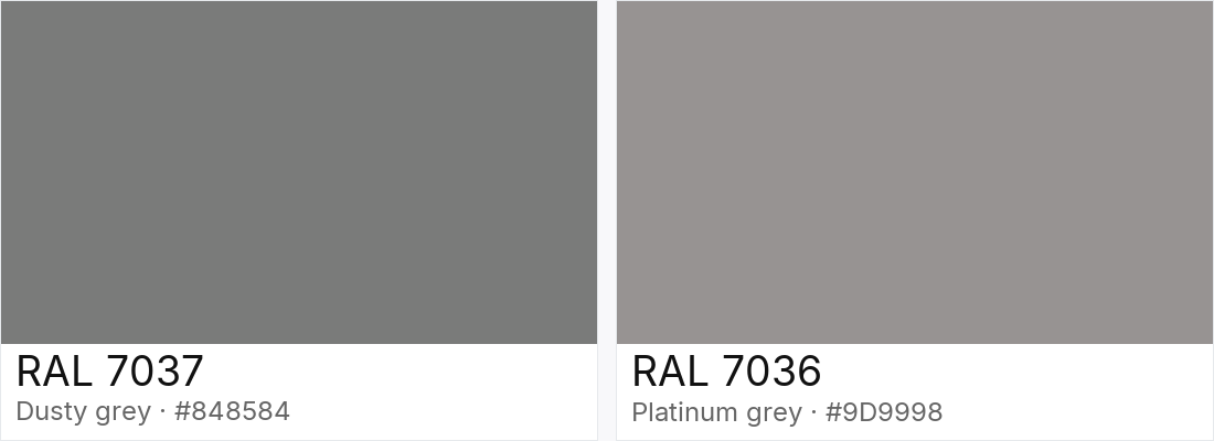 RAL 7037 vs RAL 7036 — side-by-side RAL color comparison