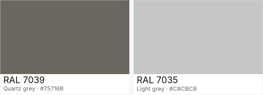 RAL 7039 vs RAL 7035 — side-by-side RAL color comparison