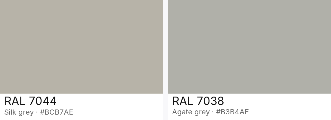 RAL 7044 vs RAL 7038 — side-by-side RAL color comparison