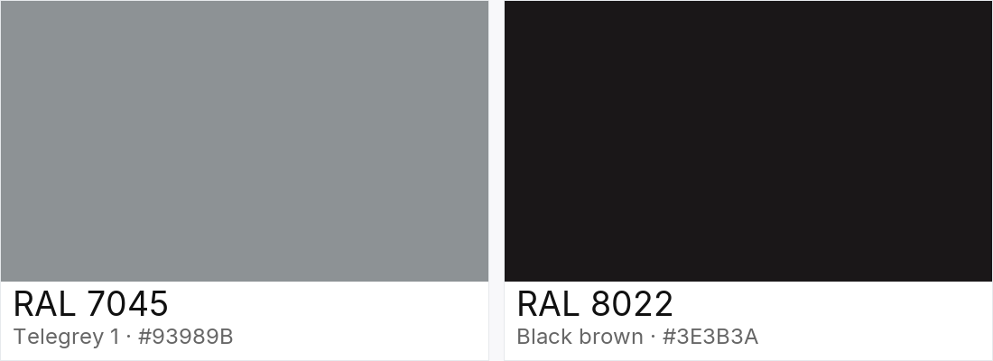 RAL 7045 vs RAL 8022 — side-by-side RAL color comparison