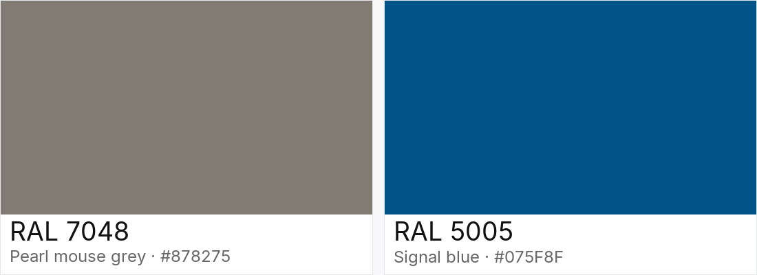 RAL 7048 vs RAL 5005 — side-by-side RAL color comparison