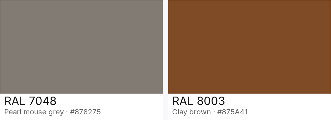 RAL 7048 vs RAL 8003 — side-by-side RAL color comparison