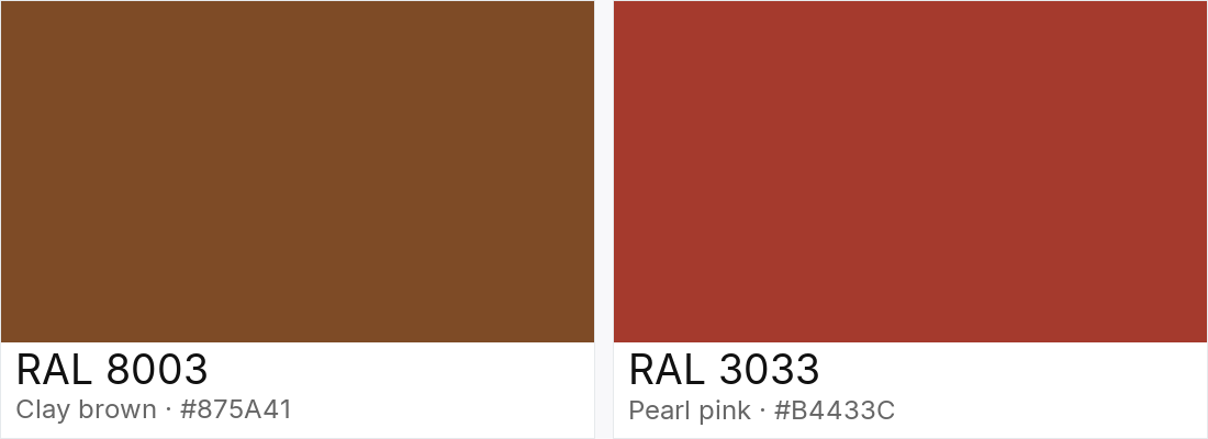 RAL 8003 vs RAL 3033 — side-by-side RAL color comparison