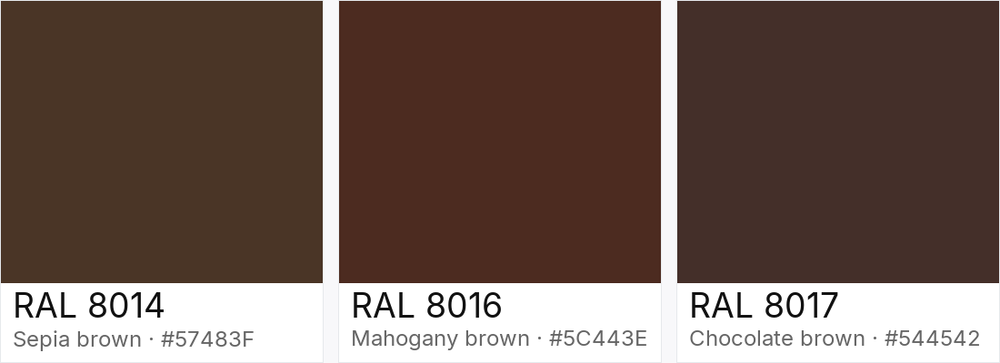 RAL 8014 vs RAL 8016 vs RAL 8017 — side-by-side RAL color comparison