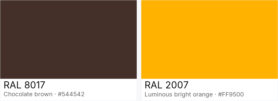 RAL 8017 vs RAL 2007 — side-by-side RAL color comparison
