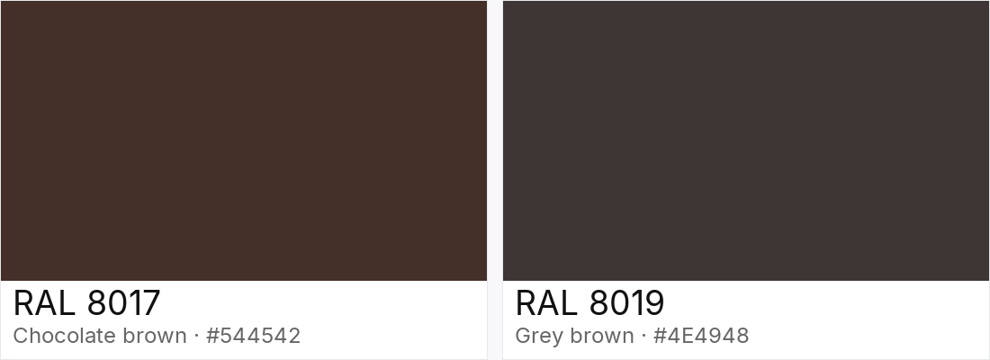 RAL 8017 vs RAL 8019 — side-by-side RAL color comparison