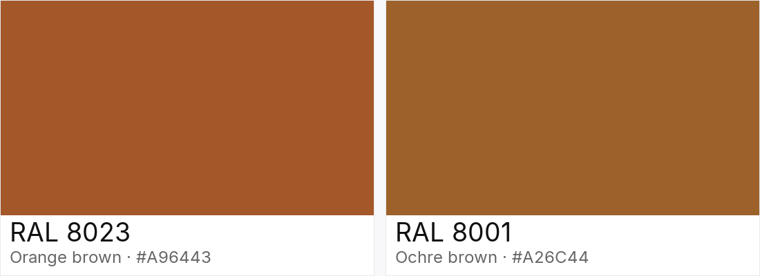 RAL 8023 vs RAL 8001 — side-by-side RAL color comparison