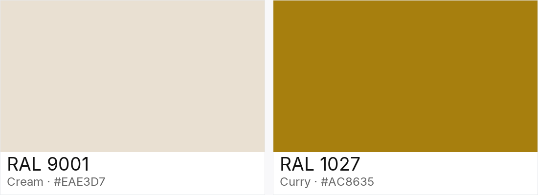 RAL 9001 vs RAL 1027 — side-by-side RAL color comparison