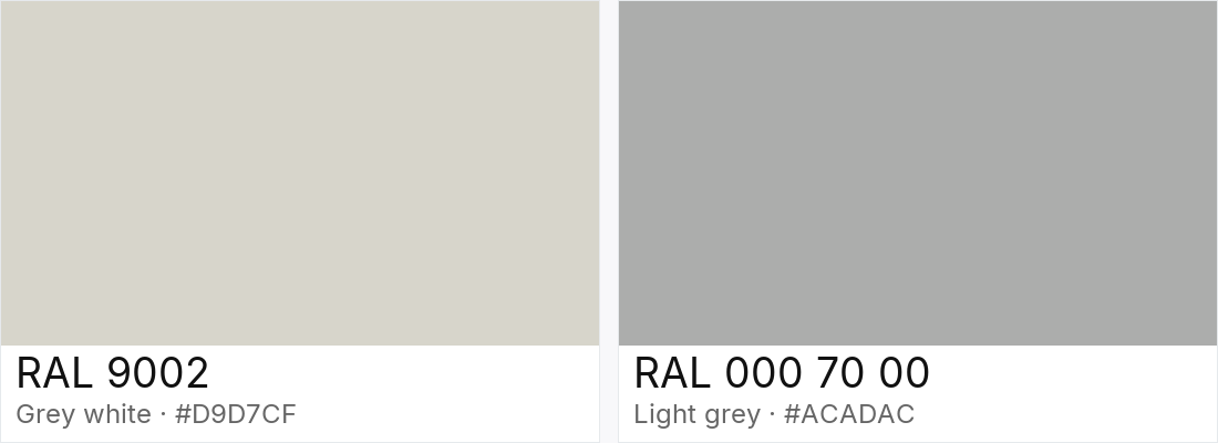 RAL 9002 vs RAL 000 70 00 — side-by-side RAL color comparison