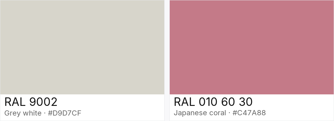 RAL 9002 vs RAL 010 60 30 — side-by-side RAL color comparison