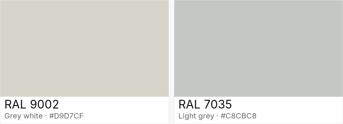 RAL 9002 vs RAL 7035 — side-by-side RAL color comparison