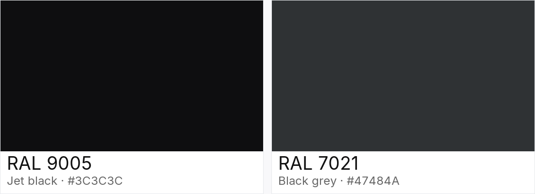 RAL 9005 vs RAL 7021 — side-by-side RAL color comparison