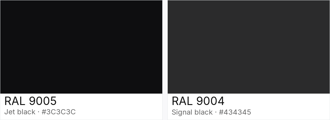 RAL 9005 vs RAL 9004 — side-by-side RAL color comparison