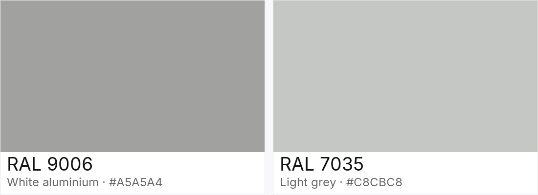 RAL 9006 vs RAL 7035 — side-by-side RAL color comparison