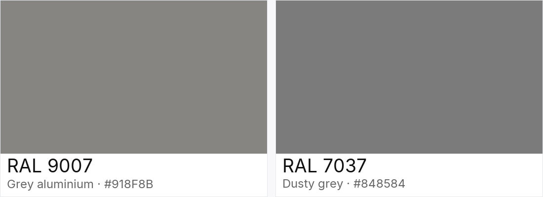 RAL 9007 vs RAL 7037 — side-by-side RAL color comparison