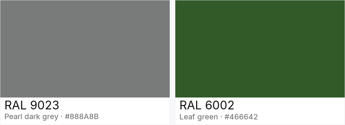 RAL 9023 vs RAL 6002 — side-by-side RAL color comparison